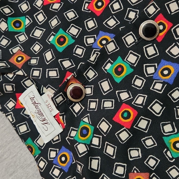 RARE!! Vintage 80's Funky Print Matching Midi Maxi Skirt & Button Up Blouse Set - Picture 15 of 17